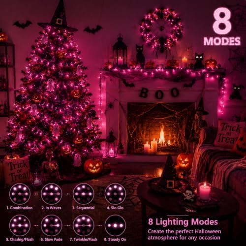200 LED Pink Lights for Room Decor, Pink String Halloween Lights, alternate view 3