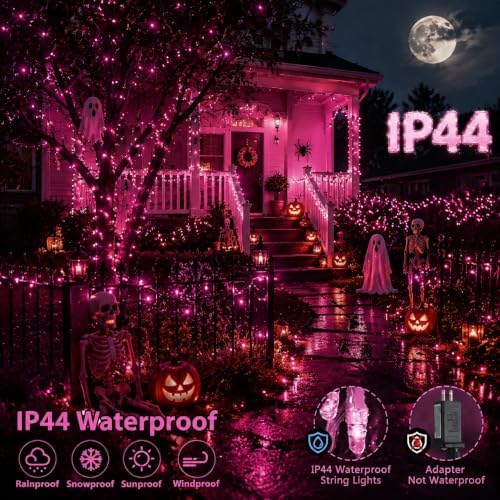 200 LED Pink Lights for Room Decor, Pink String Halloween Lights, alternate view 4