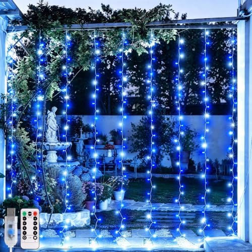 200 LED USB Curtain Lights Blue and White