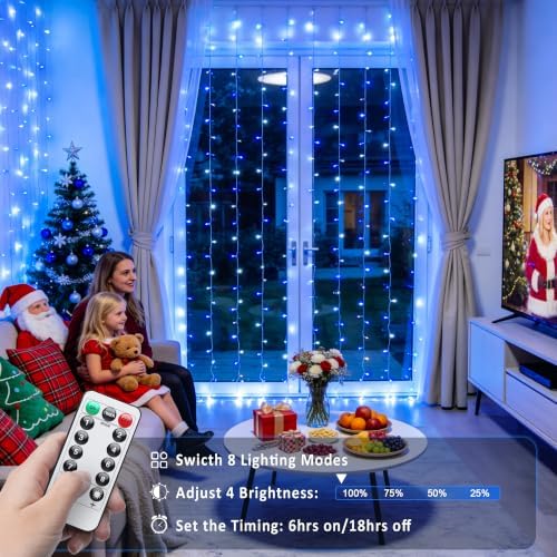 200 LED USB Curtain Lights Blue and White, alternate view 2