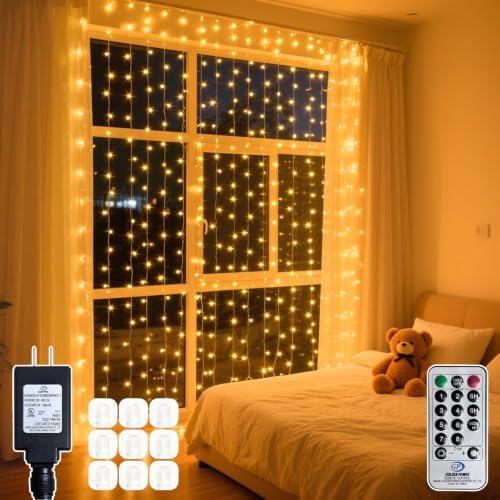 200 LED Warm White Curtain Fairy Lights 9.8x6.6FT Plug in in 9.8x6.6FT in Warm White