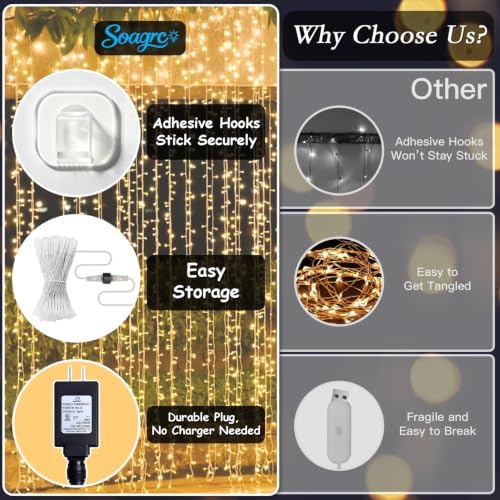 200 LED Warm White Curtain Fairy Lights 9.8x6.6FT Plug in in 9.8x6.6FT in Warm White, alternate view 2