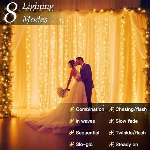 200 LED Warm White Curtain Fairy Lights 9.8x6.6FT Plug in in 9.8x6.6FT in Warm White, alternate view 4