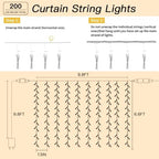200 LED Warm White Curtain Fairy Lights 9.8x6.6FT Plug in in 9.8x6.6FT in Warm White, alternate view 6