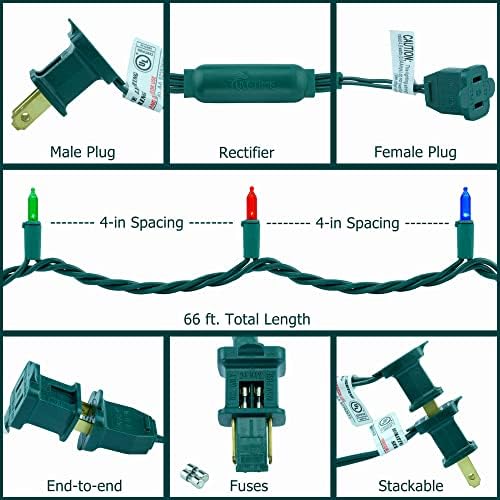 200 Multicolor LED Christmas Lights, 66 ft Green Wire String Light in Multicolor, alternate view 7