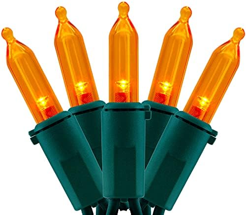 200 Orange LED Christmas Lights, 66 ft Green Wire UL String Light