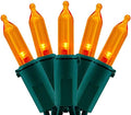 200 Orange LED Christmas Lights, 66 ft Green Wire UL String Light