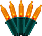 200 Orange LED Christmas Lights, 66 ft Green Wire UL String Light