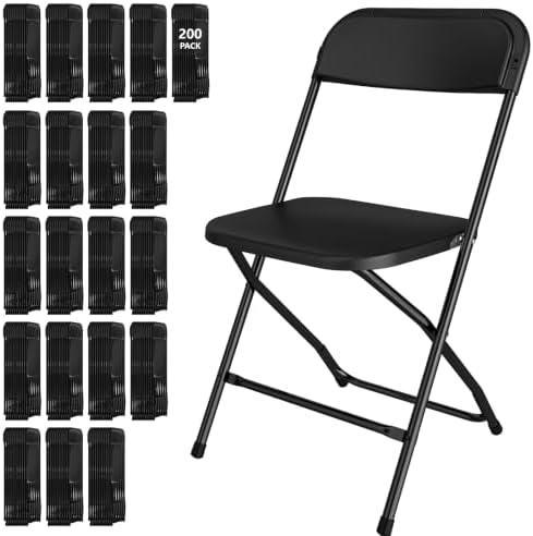 200 Pack Black Folding Chairs for School Events Wedding Party Picnic