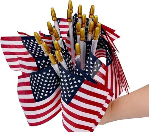 200 Pack Small American Flags on Stick, 4x6 Inch Small US Flags/Mini American Handheld Flags with Kid-Safe Spear, alternate