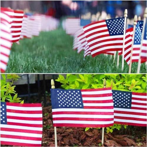 200 Pack Small American Flags on Stick, 4x6 Inch Small US Flags/Mini American Handheld Flags with Kid-Safe Spear, alternate