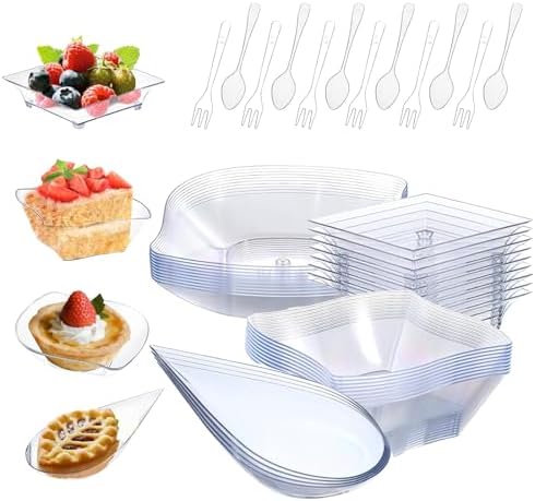 200 Pcs Mini Appetizer Plates with Spoons and Forks, Clear Disposable Dessert Bowls and Serving Trays, Tiny