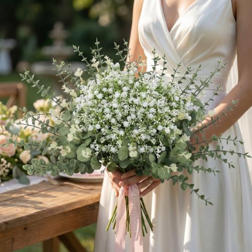 200 Pcs Mixed Greenery Artificial Eucalyptus Stems, Baby Breath Artificial Flowers Bulk and Eucalyptus Leaves, alternate view