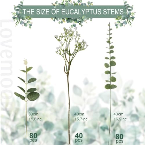 200 Pcs Mixed Greenery Artificial Eucalyptus Stems, Baby Breath Artificial Flowers Bulk and Eucalyptus Leaves, alternate view