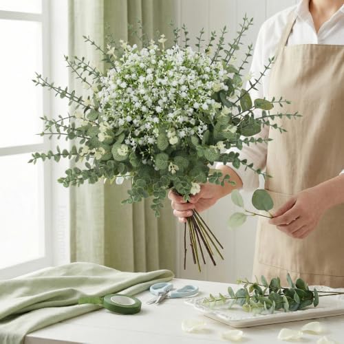 200 Pcs Mixed Greenery Artificial Eucalyptus Stems, Baby Breath Artificial Flowers Bulk and Eucalyptus Leaves, alternate view