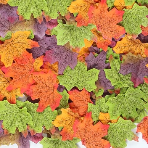200 Pieces Fall Autumn Leaves Artificial Fall Maple Leaves Auturmn Decorations Autumn Leaf Leaves for DIY Crafts, alternate