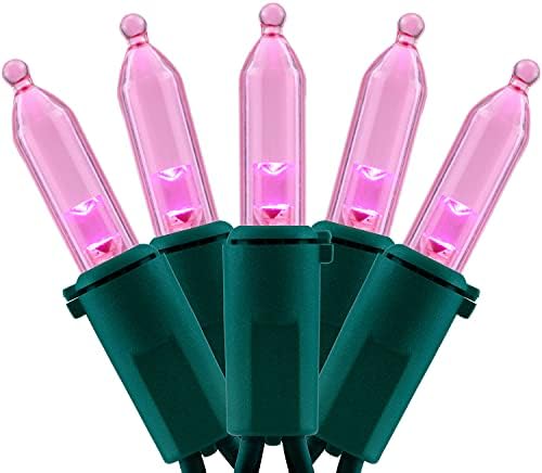 200 Pink LED Christmas Lights, 66 ft Green Wire UL String Light in Pink
