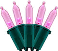 200 Pink LED Christmas Lights, 66 ft Green Wire UL String Light in Pink