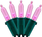 200 Pink LED Christmas Lights, 66 ft Green Wire UL String Light in Pink