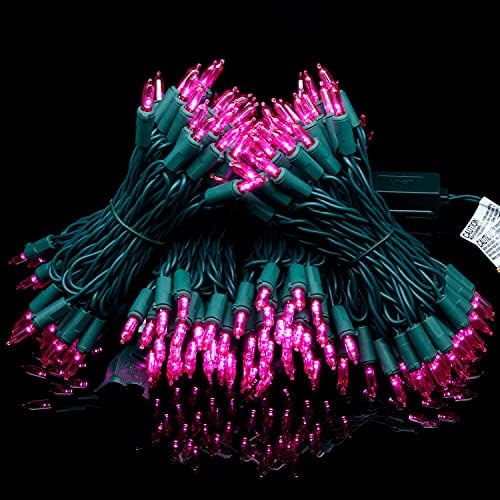 200 Pink LED Christmas Lights, 66 ft Green Wire UL String Light in Pink, alternate view 3