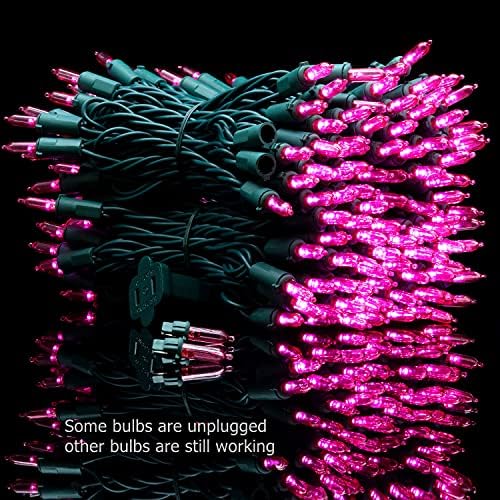 200 Pink LED Christmas Lights, 66 ft Green Wire UL String Light in Pink, alternate view 4