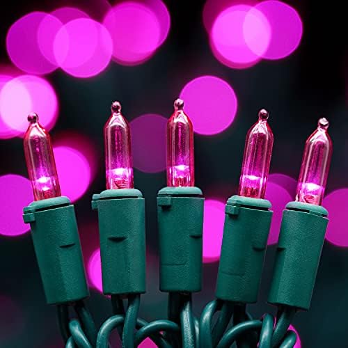 200 Pink LED Christmas Lights, 66 ft Green Wire UL String Light in Pink, alternate view 5