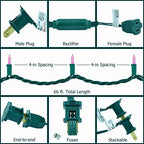 200 Pink LED Christmas Lights, 66 ft Green Wire UL String Light in Pink, alternate view 6