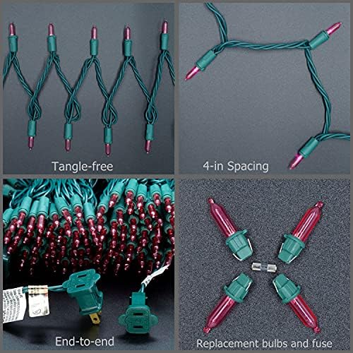 200 Pink LED Christmas Lights, 66 ft Green Wire UL String Light in Pink, alternate view 7