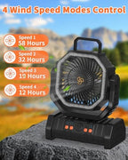 20000mAh Battery Operated Camping Fan with Warm&Cold Light - Black in Black, alternate view 2