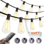 200FT(50*4) Outdoor String Lights with Remote LED Edison Waterproof