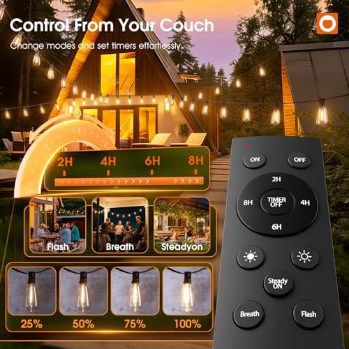 200FT(50*4) Outdoor String Lights with Remote LED Edison Waterproof, alternate view 2