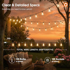 200FT(50*4) Outdoor String Lights with Remote LED Edison Waterproof, alternate view 5