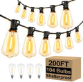 200FT Outdoor String Lights 104 Bulbs, 2200K Amber Lights