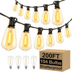 200FT Outdoor String Lights 104 Bulbs, 2200K Amber Lights