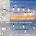 200FT Outdoor String Lights 104 Bulbs, 2200K Amber Lights, alternate view 4