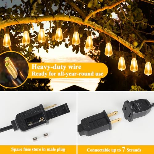 200FT Outdoor String Lights 104 Bulbs, 2200K Amber Lights, alternate view 7