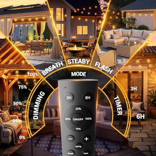 200FT Outdoor String Lights with Remote, Waterproof Patio Lights with 72+2 Shatterproof LED Bulbs, Dimmable, alternate view 2