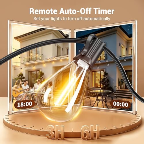 200FT Outdoor String Lights with Remote, Waterproof Patio Lights with 72+2 Shatterproof LED Bulbs, Dimmable, alternate view 6