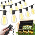 200FT Solar String Lights Outdoor Waterproof 72+2 LED Bulbs, Solar Powered with Remote & USB Port, 3 Light Modes