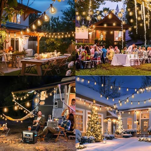 200FT Solar String Lights Outdoor Waterproof with Remote & Timer, LED Shatterproof ST38 Bulbs, USB & Solar, alternate view 5