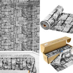200FT x 54IN Stone Wall Plastic Tablecloth Roll with Slide Cutter Box in Deep Gray