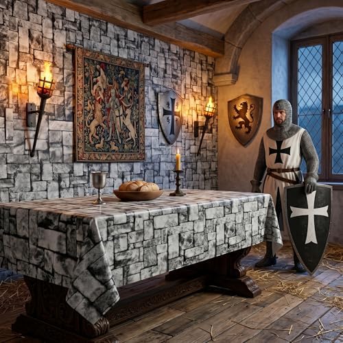 200FT x 54IN Stone Wall Plastic Tablecloth Roll with Slide Cutter Box in Deep Gray, alternate view 4