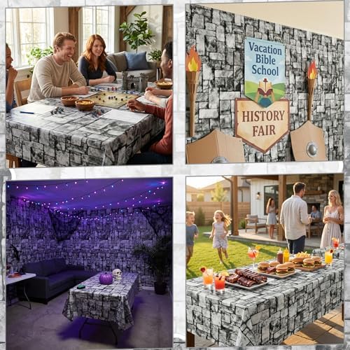 200FT x 54IN Stone Wall Plastic Tablecloth Roll with Slide Cutter Box in Deep Gray, alternate view 5