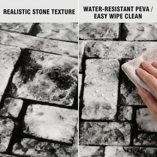 200FT x 54IN Stone Wall Plastic Tablecloth Roll with Slide Cutter Box in Deep Gray, alternate view 6