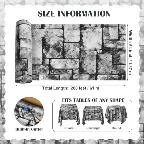 200FT x 54IN Stone Wall Plastic Tablecloth Roll with Slide Cutter Box in Deep Gray, alternate view 7