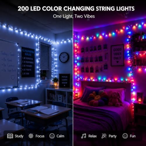 200LED Christmas Lights, Color Changing, Clear Wire, alternate view 2