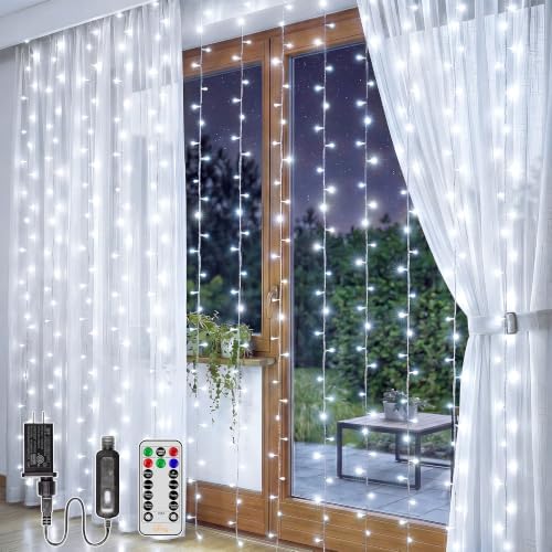 200LED Curtain Lights 6.6ftx6.6ft, Cool White String Lights Plug in