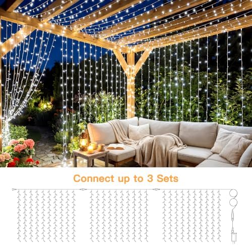 200LED Curtain Lights 6.6ftx6.6ft, Cool White String Lights Plug in, alternate view 5
