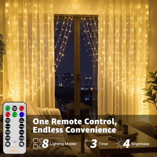 200LED Curtain Lights 6.6ftx6.6ft, Warm White String Lights Plug in, alternate view 3