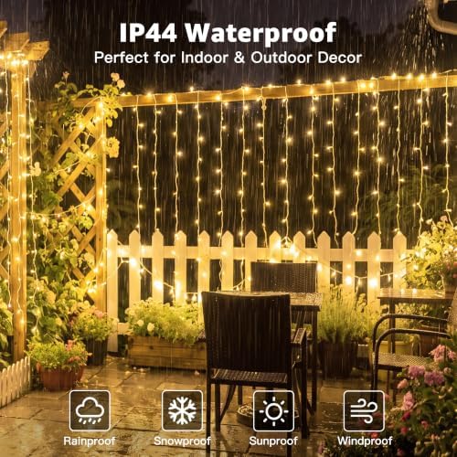 200LED Curtain Lights 6.6ftx6.6ft, Warm White String Lights Plug in, alternate view 4